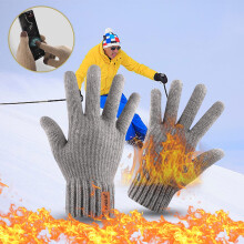 Verbeterde gebreide wollen skihandschoenen, antislip en warm, geschikt voor touchscreen, voor heren – wintersport, fietsen, wandelen, hardlopen