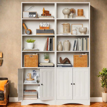 Tall White Bookcase with Doors, 4-Tier, 71" H