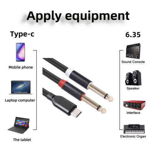 Câble USB-C vers TRS 6,35 mm ; câble double 6,35 mm de type C ; large compatibilité 1