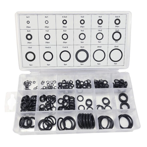 225-Piece Metric NBR Rubber O-Ring Set Black