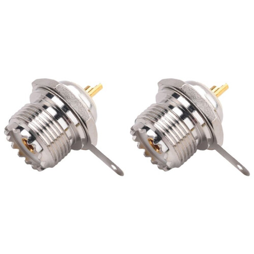2X UHF Buchse SO239 Jack Bulkhead Solder RF Straight Connector, Silber