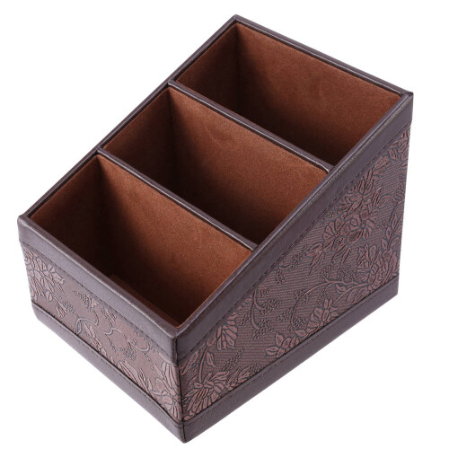 2X Retro PU Leather Cosmetic Storage Box Remote Control Phone Holder Table Organizer for Home Office Storage Case 1