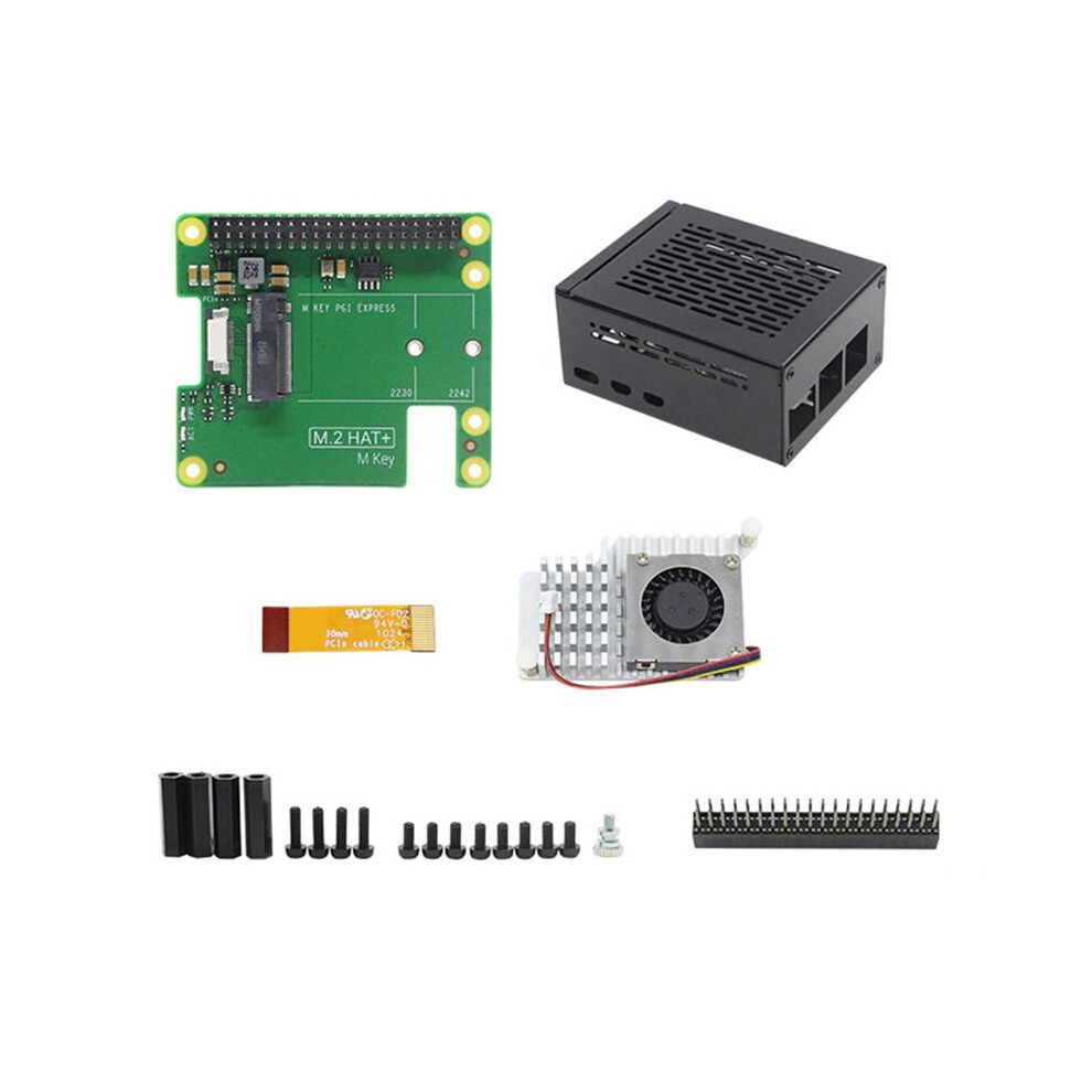 Pcie To M.2 Hat+ With Case+Blower For Raspberry Pi 5 Gen2 Gen3 M.2 Nvme Ssd 2230/2242 M Key Pcie Gpio Expansion Board 4714113087648