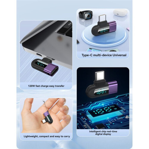 Elough 6A Digital Display Type C to Type C OTG Adapter for 120W Fast Charging USB C Cable USB2.0 Connector 1