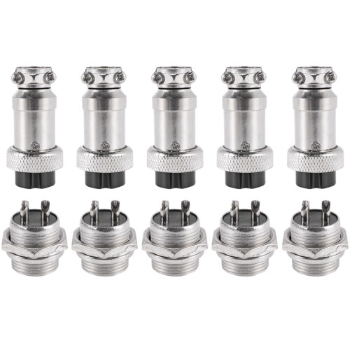 Universal Panel Mount 16mm 2Pin Aviation Connectors Plugs 5 Pcs