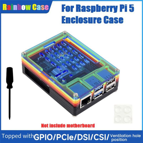 For Raspberry Pi 5 Enclosure Case Transparent Rainbow Protective Case GPIO PCIe  CSI 2