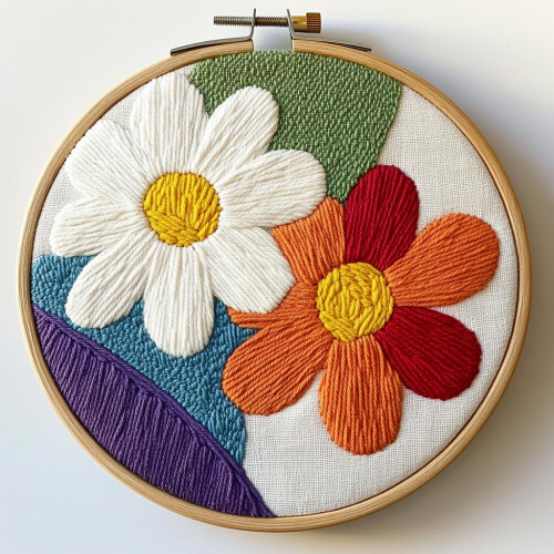 Κιτ κεντήματος με νήματα Abstract Daisy για αρχάριους – Σετ κεντήματος DIY με τυπωμένο