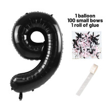 Ballons chiffres noirs de 101,6 cm (0 à 9) avec 100 rubans, nœud, pastilles adhésives et mylar – Décoration de fête pour mariage,