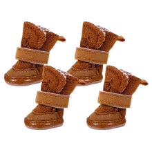 Hunde-Winterstiefel, 4er-Pack, wasserdichtes Fleece, Kaffeebraun