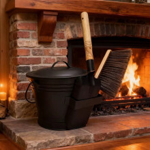 1PC Ash Bucket with Lid, Handle, Shovel & Brush – Fireplace, Fire Pit, Stove, Grill Kit – Compatible with Wood Stoves