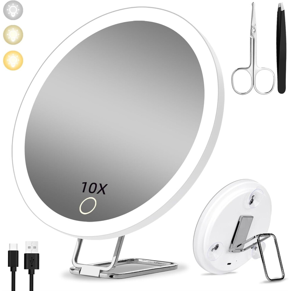 10x Magnifying Mirror with LED Light, 6 inch, Rechargeable