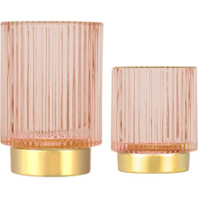Porte-pinceaux de maquillage en verre avec base en métal – Motif rayé