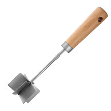 2026 Stainless Steel Meat Chopper - Natural Wooden Handle, Upgraded 6 Head Wooden Metal Meat Ground Beef Masher for Kitchen