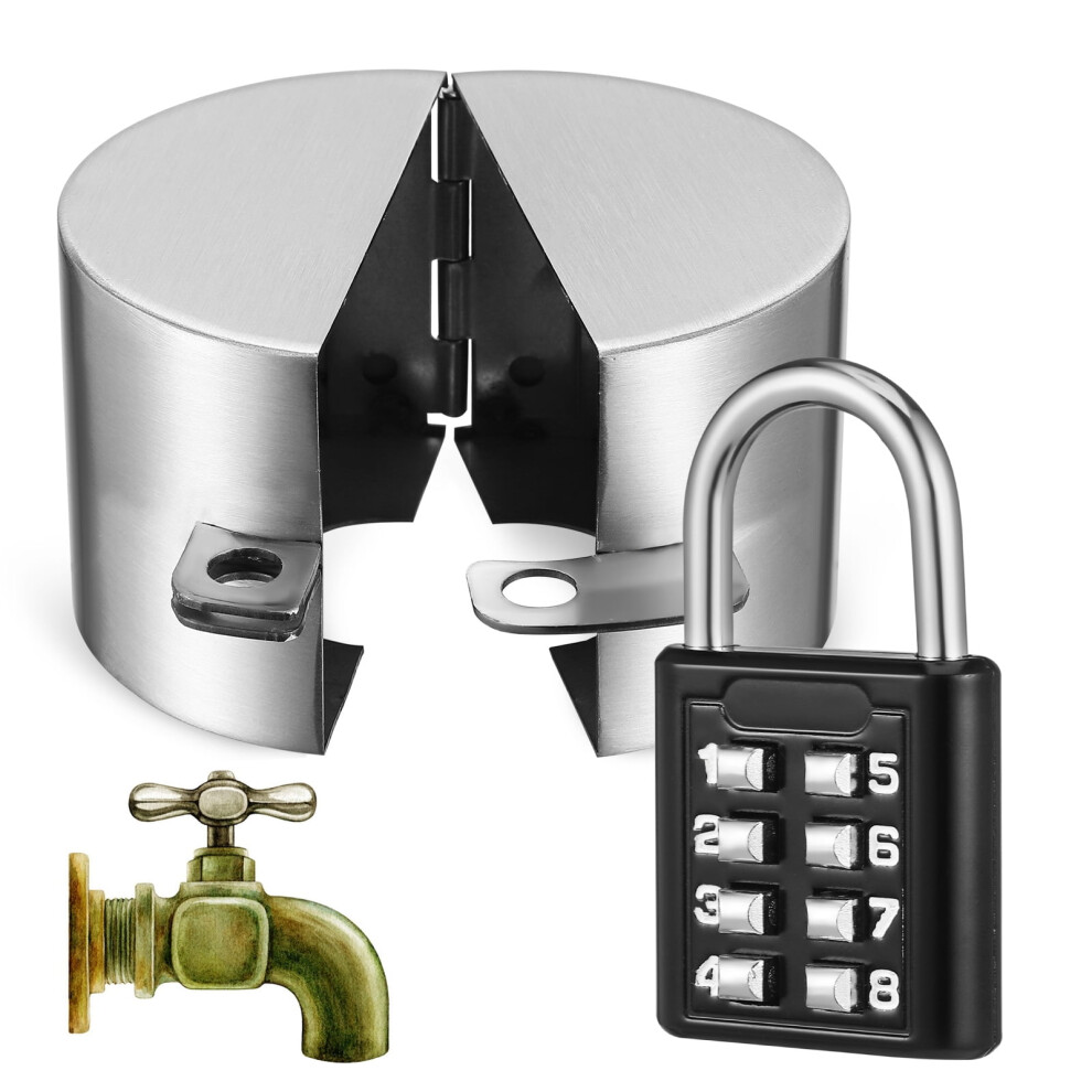 Outdoor Faucet Lock With Padlock, Stainless Steel Hose Bib Lock, Winter Spigot Protector, Garden Hose Lock, Easy Install, Anti-Theft 9405492109261