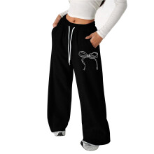 Calça infantil feminina com laço e cordão, modelagem solta e leve para crianças de 4 a 5 anos, preta Z01 – Ideal para escola e brincadeiras.