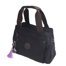 Große Kapazität Vintage-Leinen-Tasche für Damen Schwarz, Mehrere Fächer