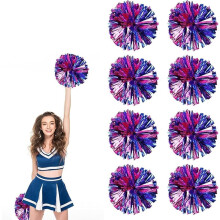 8 Pcs 10" Metallic Foil Cheer Poms with Handle & Flowers – Compatible with Cheerleading, Dance, Sports & Party