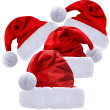 Ensemble de 4 bonnets de Père Noël en velours rouge avec doublure polaire