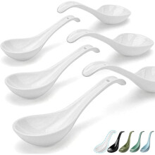 Bright White Asian Soup Spoons Set – 6-Piece Porcelain