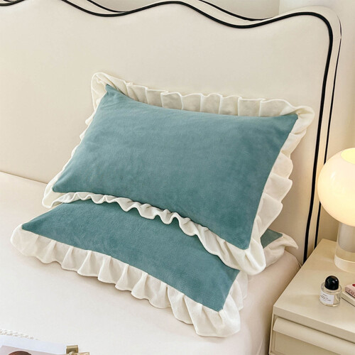 Μαξιλαροθήκη 2 τεμαχίων από βελούδο Queen με δαντέλα 20x30 ίντσες - Πλενόμενες μαλακές