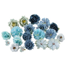 Fabric Rose Flower Heads for DIY Crafts – 20 pcs Blue