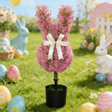 1PC 27.6" Artificial Rabbit-Shaped Topiary Tree with Planter Pot – Indoor/Outdoor Easter Decor, Compatible with Porch & Garden