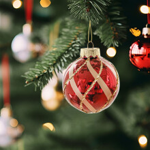 8CM Red Light-Up Gold Glitter Electroplated Christmas Ball Tree Hanging Ornament