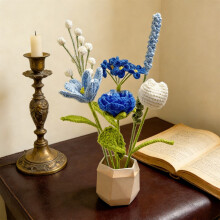 3D-stickad bukett – konstgjorda blomsterarrangemang för alla hjärtans dag, handgjorda realistiska blommor, romantisk present till henne (ingen