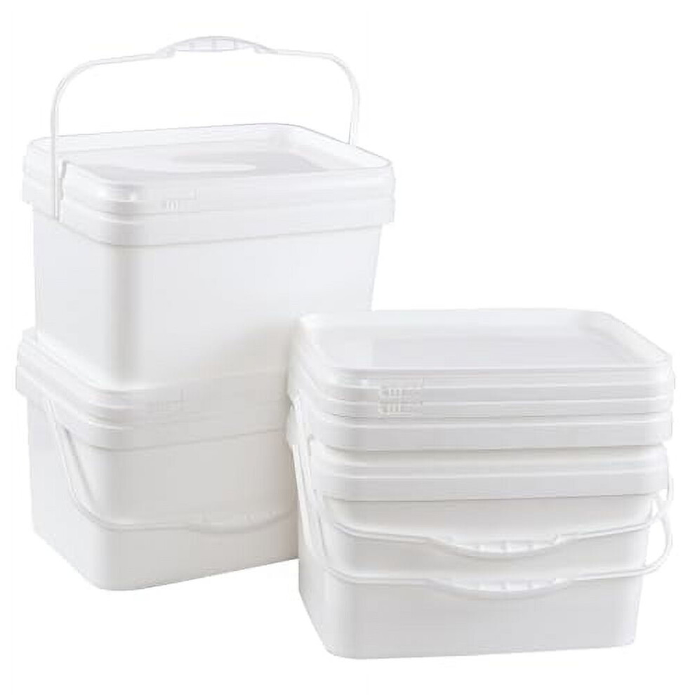 Kekow 4 Pack 3 Gallon Rectangle Plastic Bucket With Lid, Square Utility Food Bucket Pail With Lid And Handle, White 9083649263686