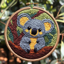 DIY Punch Needle Kit: Cute Grey Koala, Easy for Beginners, Includes Printed Pattern & Hoop (20x20cm), Compatible with Punch Needle Tools