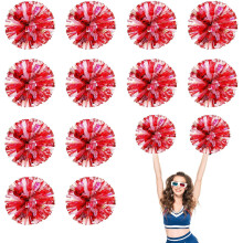 Cheerleader Pom Poms 12 Pack Sports Dance Cheering Plastic Metallic Cheerleading Pom Poms for Kids Adults