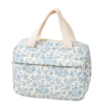 Sac à lunch matelassé à motif floral mignon pour femme – Glacière isotherme avec poche avant, bleu clair, compatible avec les boîtes à lunch