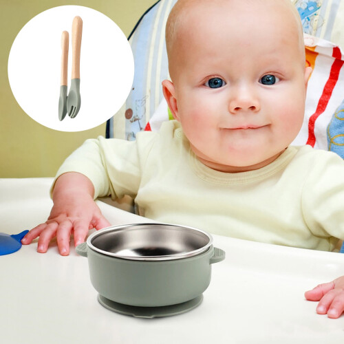 Isolert babyskålsett med silikonutside og rustfritt stål