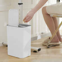 8L Bathroom Trash Can with Lid, Press-Lid Slim Garbage Bin for Bathroom/Kitchen/Office/Bedroom (White)