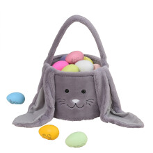 Pluche paashaasmandje met slappe oren – Zachte tas van imitatiebont voor eierjacht, feestcadeautjes en lentedecoratie – Past bij paasthema's