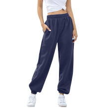 Damesbroek met elastische tailleband - Rekbare, hoge taillebroek met zakken, comfortabele broek met rechte pijpen voor dagelijks gebruik