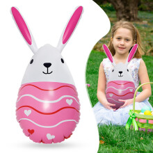 Décoration gonflable œuf de Pâques lapin, 40 cm, ornement printanier coloré pour jardin/pelouse/fête – Gonflage facile, compatible avec