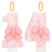Pink Bow Number Cake Candle 14, 8 cm