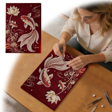 DIY 3D Pearl Red Carp Painting Kit with Canvas, Pearls & Back Panel – All-Pearl Dot Art for Beginners, Home Decor Gift – Compatible with DIY