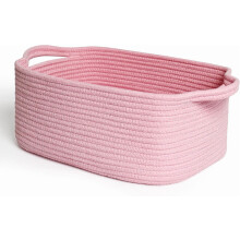 Pink Woven Cotton Rope Storage Basket – Decorative Nursery Bin, Gift-Ready with Handle, Compatible with Pink Room Decor