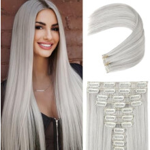 Haarextensies, 11 stuks clip-in haarextensies, 61 cm lange, steile haarextensies HE005 Zachte synthetische haarstukken voor vrouwen - Grijs
