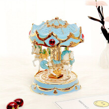 Musical Carousel Music Box with Rotating Horses & Dome Castle – Pink/Purple/Blue/Red/White/Clear ABS, Twinkling Elegant Decor, Gift for