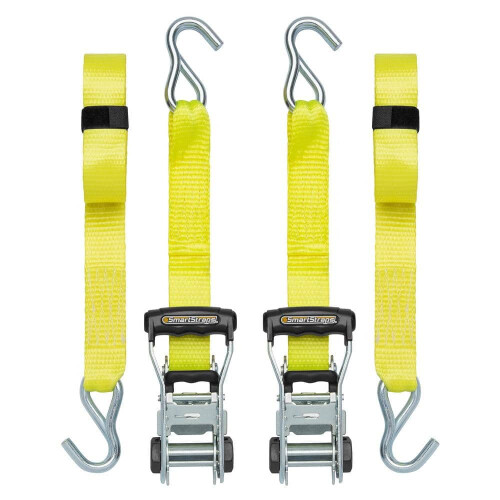 14 ft. Yellow Ratchet Tie Down Straps with 1,667 lb. Safe Work Load - (2-Pack)