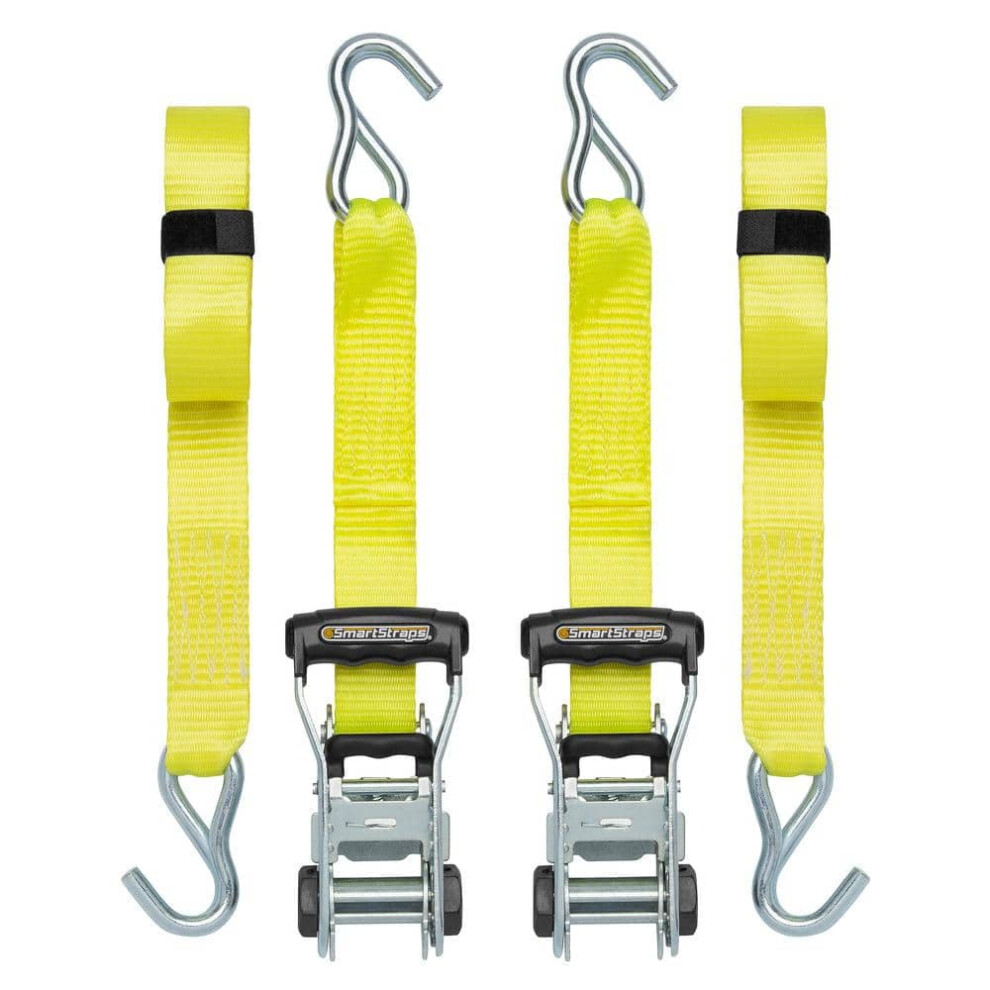 14 Ft. Yellow Ratchet Tie Down Straps With 1,667 Lb. Safe Work Load - (2-Pack) 9425574075925
