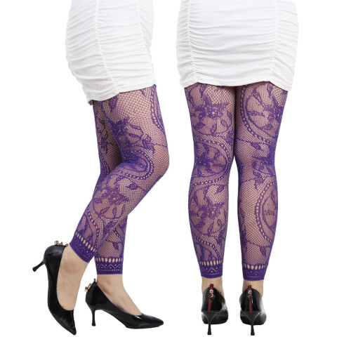 Meia-calça feminina floral até o tornozelo com renda e strass. 1