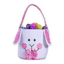 Panier de Pâques en toile avec lapin à pois pour la chasse aux œufs – Sac fourre-tout réutilisable pour les cadeaux et les souvenirs de fête