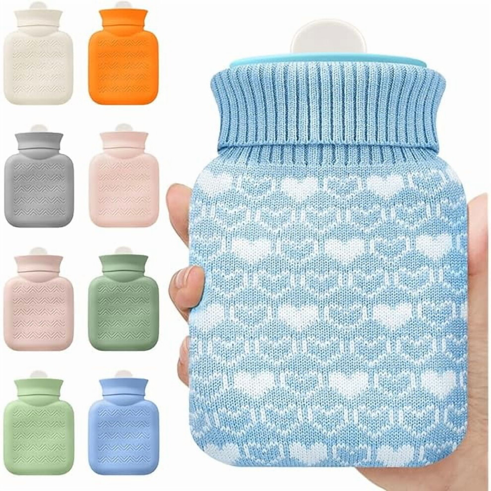 Blue Mini Hot Water Bottle 320Ml For Hot & Cold Compress With Cover Silicone Microwave Heating Small Water Bag For Travel Pain Relief Holiday Gifts(Blue)