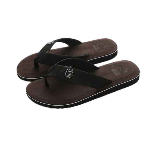 Men's Flip Flops Brown Size 45 Color Block Textured 2