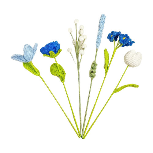 Handmade Crochet Blue Flowers Bouquet Artificial 1 Piece 1