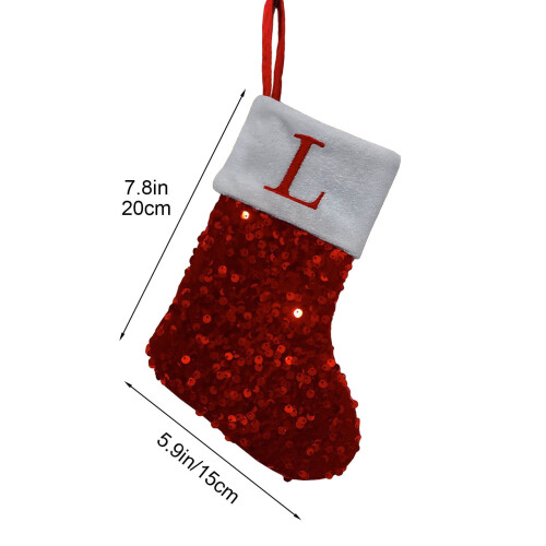 Chaussettes de Noël à paillettes rouges brodées initiale 26 2